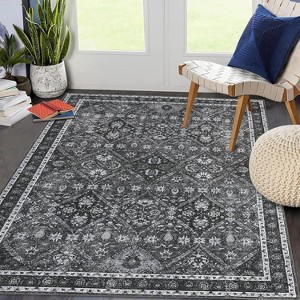 Washable Runner Rug, Non-Slip Hallway Carpet, Foldable Low Pile Oriental Print Rug for Entryway, Laundry, or Kitchen - 1 of 4