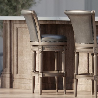 Handcrafted Reclaimed Oak Swivel Bar Stool with Vegan Leather Upholstery