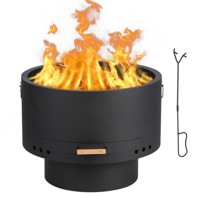 Garvee 26 Inch Outdoor Fire Pit with Removable Ash Pan and Fire Poker, Carbon Steel Firepit for Camping, Picnic, Backyard, Black