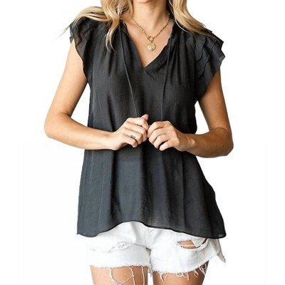 Women's Drawstring Flutter Blouse - PLUS - First Love