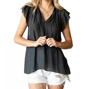 Women's Drawstring Flutter Blouse - PLUS - First Love - 1 of 2