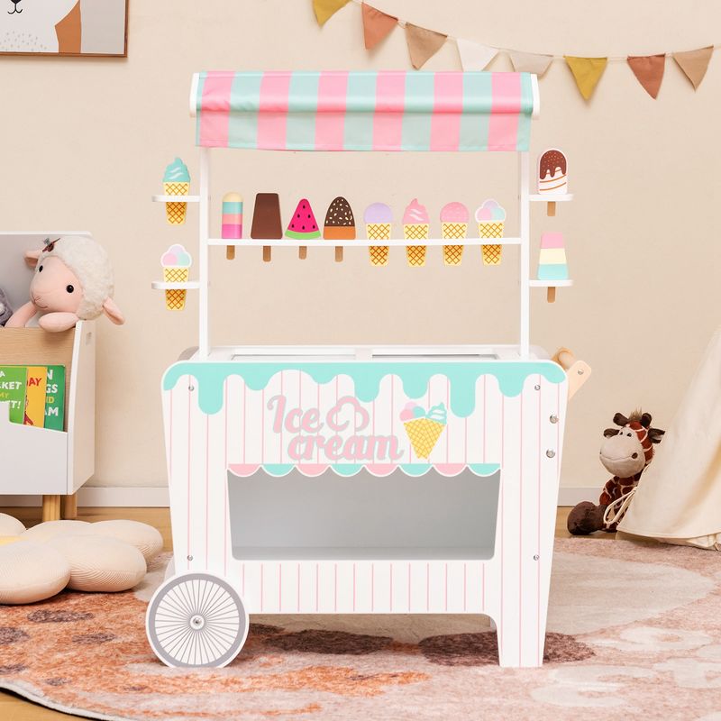 Costway Kid's Ice Cream Cart Food Trunk Play Toy Set with Display Rack & Accessories, 2 of 11