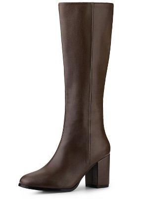 Allegra K Women's Halloween Round Toe Side Zip Block Heels Knee High Boots