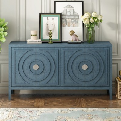 VYNXARIA Retro Sideboard door with Circular Groove Design Round Metal Door Handle for Entrance, Dinning Room, Living Room (Antique Blue)