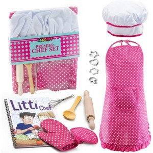 JaxoJoy Kids Cooking and Baking Chef Set for Little Girls, Pink - 1 of 4