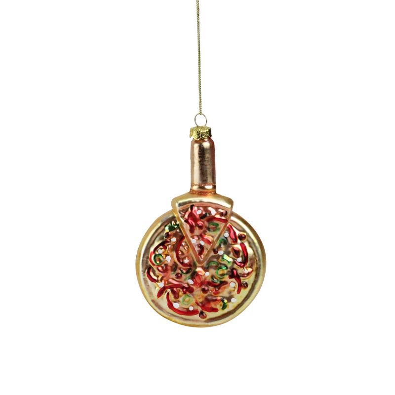 Northlight 5" Deep Dish Pepperoni Pizza Glass Christmas Ornament - Gold, 1 of 4