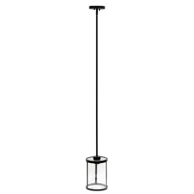 Elegant Farmhouse 55" Black Pendant with Brushed Nickel Accents and Clear Glass Shade