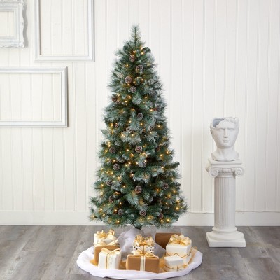 6-Foot Frosted Tip Pine Artificial Christmas Tree with Lights