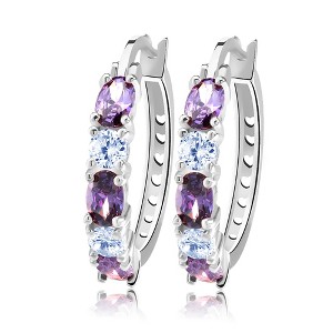 Hoop Earrings for Women Purple Cubic Zirconia White Gold Plated Ginger Lyne Collection - 1 of 4