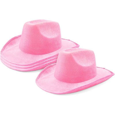 Zodaca 4 Pack Velvet Western Party Cowboy Hats for Men and Women (Pink, Adult Size)