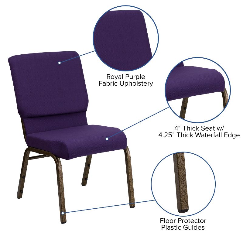 Flash Furniture HERCULES™ Series Auditorium Chair - Stacking Padded Chair - 19inch Wide Seat - Royal Purple Fabric/Gold Vein Frame, 4 of 12