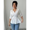 Coolmee Women's Button Down Shirts Lapel V Neck Pleated Blouse Peplum Tops Business Work Tops - 3 of 4