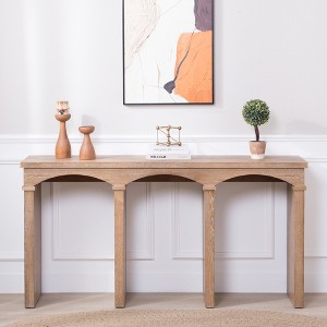 YUHAO 60" Rustic Natural Wood Archway Console Table , Long Entryway Table with Decorative Arched Legs - 1 of 4