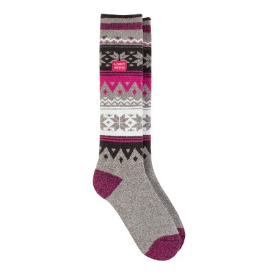 Always Warm by Heat Holders Women's Warmer Fair Isle Knee High Socks - Light Gray/Pink 5-9