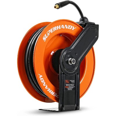 SuperHandy Industrial Retractable Air Hose Reel (Upgraded Design) - 3/8" x  50'FT, 1/4" NPT Connections, Single Arm