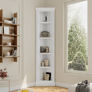 83.4"H Tall Bookshelf with LED Lighting, Modern Storage Bookcase with Open Shelves and Drawers/Desks/Doors, White-ModernLuxe - 1 of 4