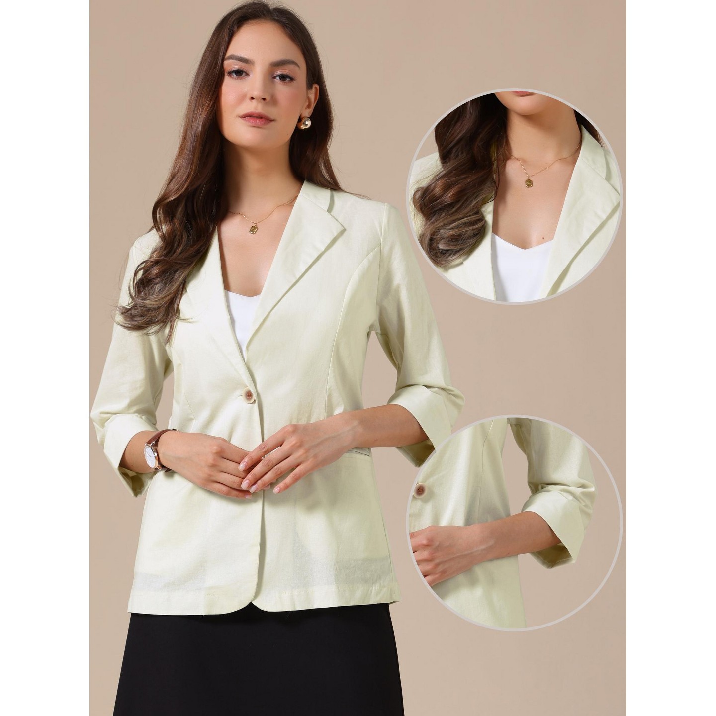 Женские пиджаки INSPIRE CHIC Lapel Collar Summer 3/4 Sleeve Lightweight Business Back Slit Suit Blazer 2 Packs Beige/Grey, цвет: Бежевый — фото 2
