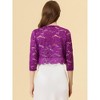 INSPIRE CHIC Women's Elegant 3/4 Sleeve Sheer Floral Lace Open Front Crop Shrug - 4 of 4