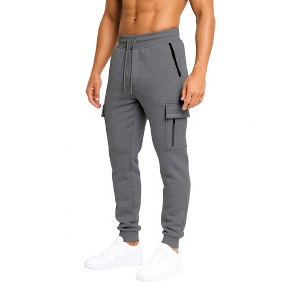 Blue Ice Men's Modern Fit  Heavyweight Tech Fleece Cargo Jogger Pants with Zipper Pockets - 1 of 3