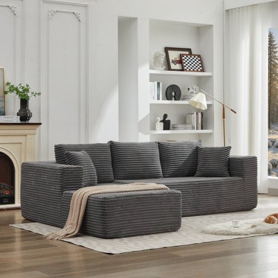 106" L-Shaped Corduroy Cloud Couch with Left Facing Chaise,Modular Sectional Sofa for Living Room,Cloud Sectional Sofa for Bedroom-Coolbibila