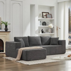 106" L-Shaped Corduroy Cloud Couch with Left Facing Chaise,Modular Sectional Sofa for Living Room,Cloud Sectional Sofa for Bedroom-Coolbibila - 1 of 4