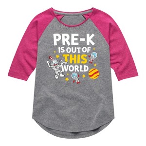 Girls' - Dr. Seuss - Pre-K Out Of This World Cat in the Hat Shirt Tail Raglan Graphic T-shirt - 1 of 4