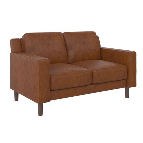 Camel faux shop leather loveseat