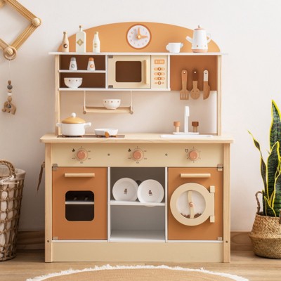 ROBOTIME Kids Wooden Kitchen Play Set Pretend Playset Toy with Play Cooker for Girls Boys Age 3+
