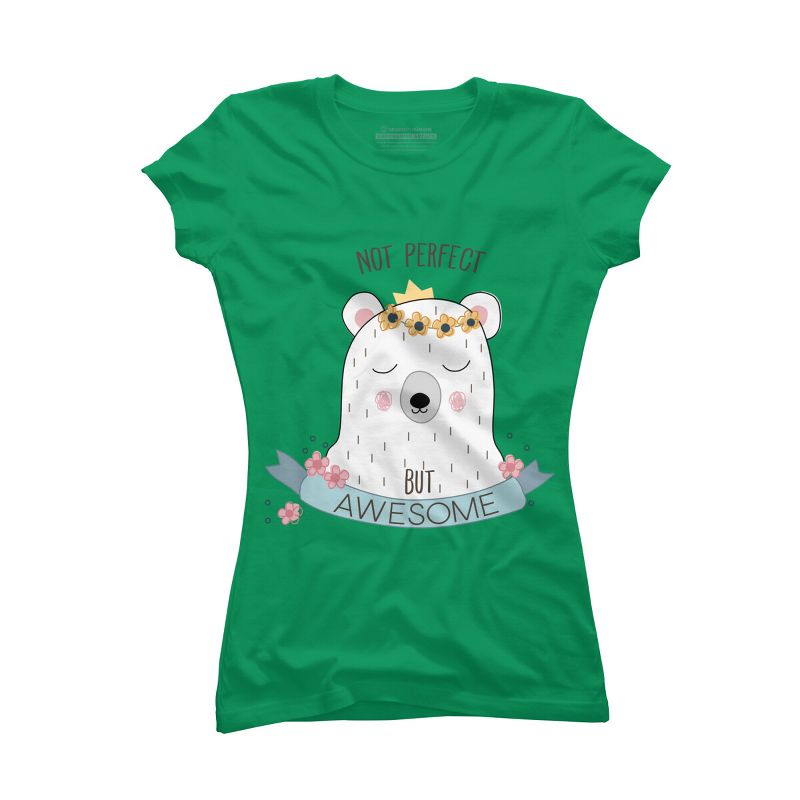 Junior's Design By Humans I'm Awesome Flower Crown Polar Bear By T-Shirt, 1 of 3