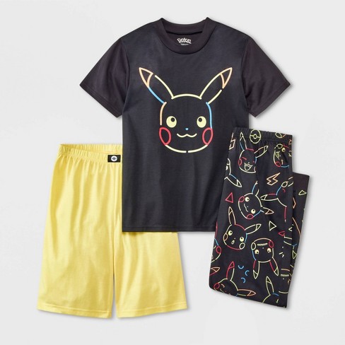 Boys Pokemon Pikachu 3pc Pajama Set Black Yellow XS