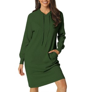 INSPIRE CHIC Womens' Casual Pullover Sweatshirt Long Sleeve Hoodie Dress with Pockets - 1 of 4