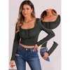 Allegra K Women's Square Neck Crop Top Casual Ruched Long Sleeve T Shirt - 2 of 4