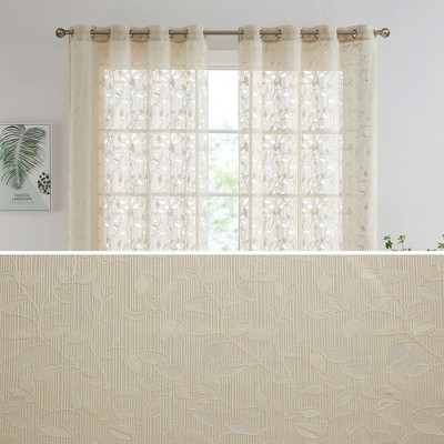 HLC.ME Joyce Floral Decorative Semi Sheer Light Filtering Grommet Window Treatment Curtain Drapery Panels - Set of 2
