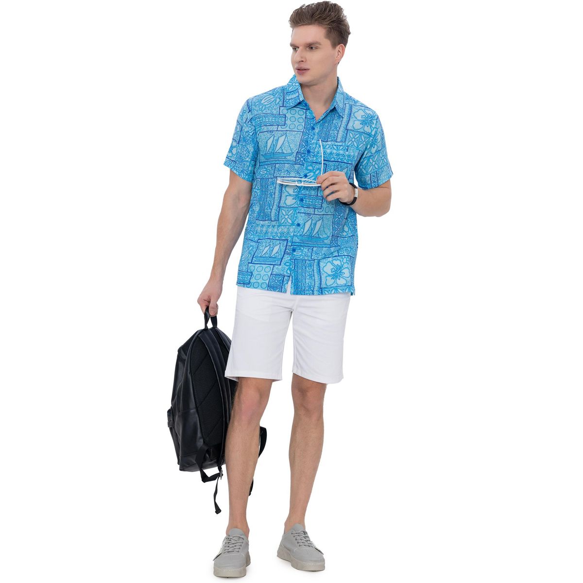 HAPPY BAY Men's Hawaiian Shirt Fashion Button Down Short Sleeves Holidays Aloha Party Casual Tops Summer Beaches Shirts for Men XXL Blue Floral - thumbnail 6