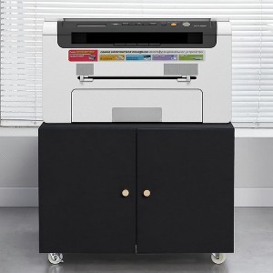 Acekool Mobile Printer Cabinet - 2-Door Storage w/ Adjustable Shelf, Under-Desk Design for Office & Small Spaces, 23.6" Black Organizer - 1 of 4