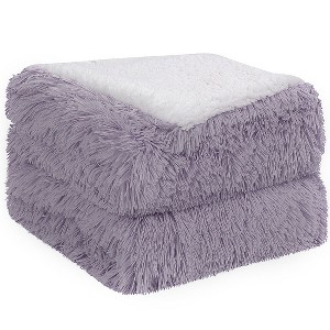 PiccoCasa Shaggy Faux Fur Warm Reversible Solid Plush Fluffy Fleece Blankets - 1 of 4