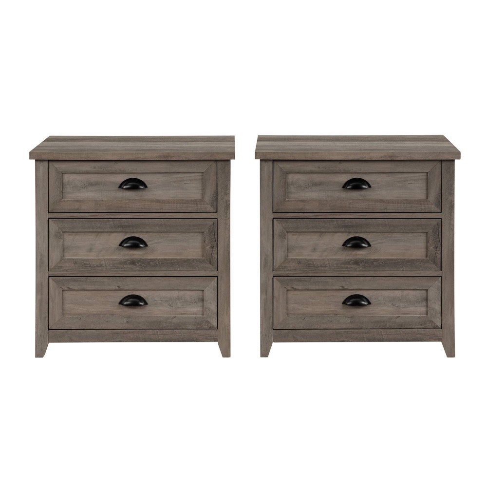 Photos - Storage Сabinet Set of 2 Fontella Transitional 3 Drawer Nightstands: Bedside Storage, Saracina Home