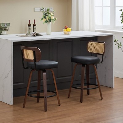 NicBex Rattan Bar Stools Set of 2/3 with Walnut Frame,26" Swivel Counter Height Stools with Padded Seats,Barstools for Kitchen Island & Bar