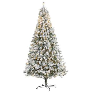 8ft Nearly Natural Pre-Lit LED Flocked Full Rock Springs Spruce Artificial Christmas Tree Clear Lights