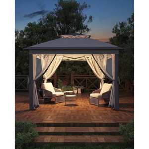 11'x11' Outdoor Metal Gazebo with Mosquito Netting & Zipper Door, UV & Water Resistant Canopy Shelter, Ideal for Backyard, Garden, Deck - 1 of 4