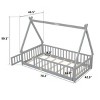 Fontoi Beds, Twin Tent-shaped Floor Bed with Guardrails and Slats, Wood Floor Bed with Fence and Door for Girls and Boys, Gray, 46.5"*59.1"*78.2" - 2 of 4