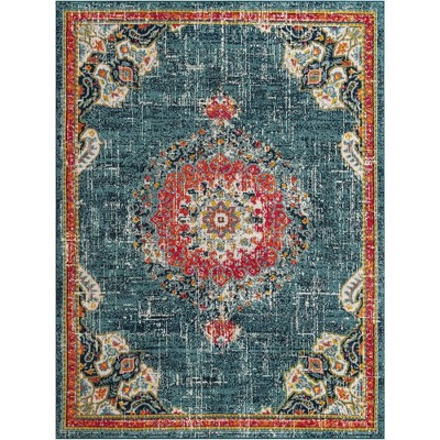 Blue Medallion Synthetic Easy Care 9' x 12' Area Rug