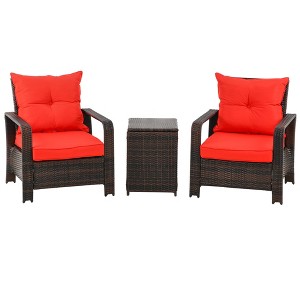 Outsunny 3 Piece Patio Furniture Set, PE Rattan Wicker Storage Table and Chairs w/ Tufted Cushions - 1 of 4