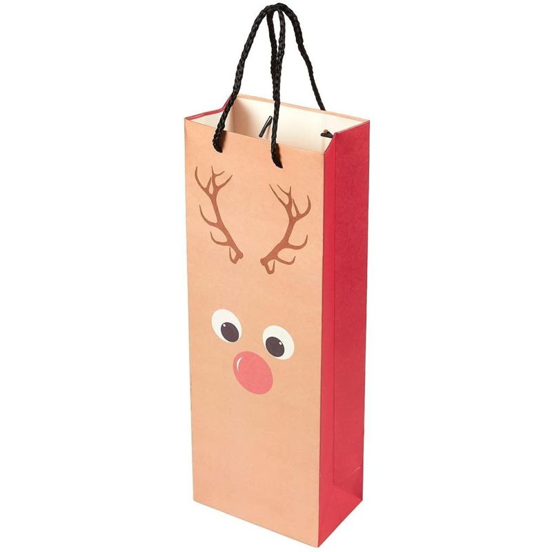 Blue Panda 24-Pack Christmas Xmas Wine Bags - Kraft Paper Bags, Paper Bags with Handles for Shopping, Snowman & Ornaments Design,15.3x3.2x5.5", 5 of 7