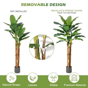 Artificial Banana Tree, 5-7FT Faux Banana Tree with Grey Planter, Artificial Plants with 21 Faux Banana Leaves Plant for Home Office Decor - 1 of 4