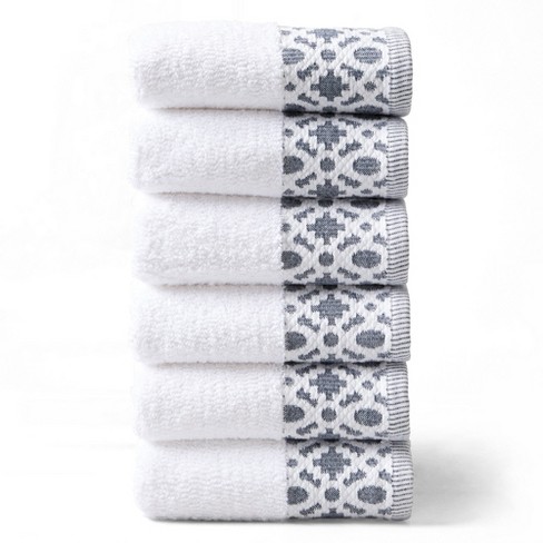 Market & Place Turkish Cotton Luxury 6-Piece Bath Towel Set White/Light Grey