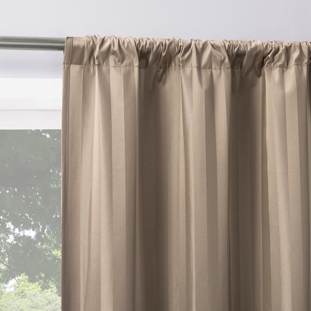 Photos - Curtain Rod / Track 2pc 37"x84" Sun Zero Dimani Satin Striped 100 Blackout Rod Pocket Curtain Panel Pair Taupe: Noise Reduction, Energy Efficien