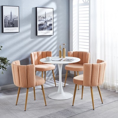 Dining Chair Set Of 2, Modern Dining Chair With Iron Tube Wood Color Legs And Shorthair Cushions