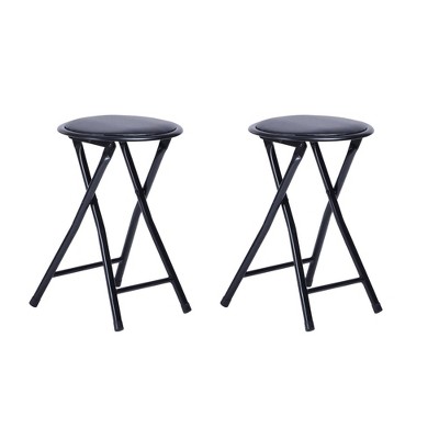 FurnitureR Folding Stools Set of 2, 18-Inch Backless Stool Chairs Collapsible Padded Round Portable for Indoor/Outdoor, Metal Frame, PVC Cushion
