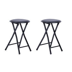 FurnitureR Folding Stools Set of 2, 18-Inch Backless Stool Chairs Collapsible Padded Round Portable for Indoor/Outdoor, Metal Frame, PVC Cushion - 1 of 4